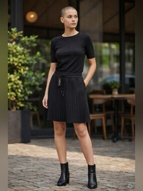 Karl Lagerfeld Black Pleated lined Drawstring Skirt - NWT size XL yearround